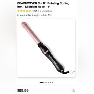 Beachwaver Co. B1 Rotating Curling Iron Midnight Rose, 1" great condition